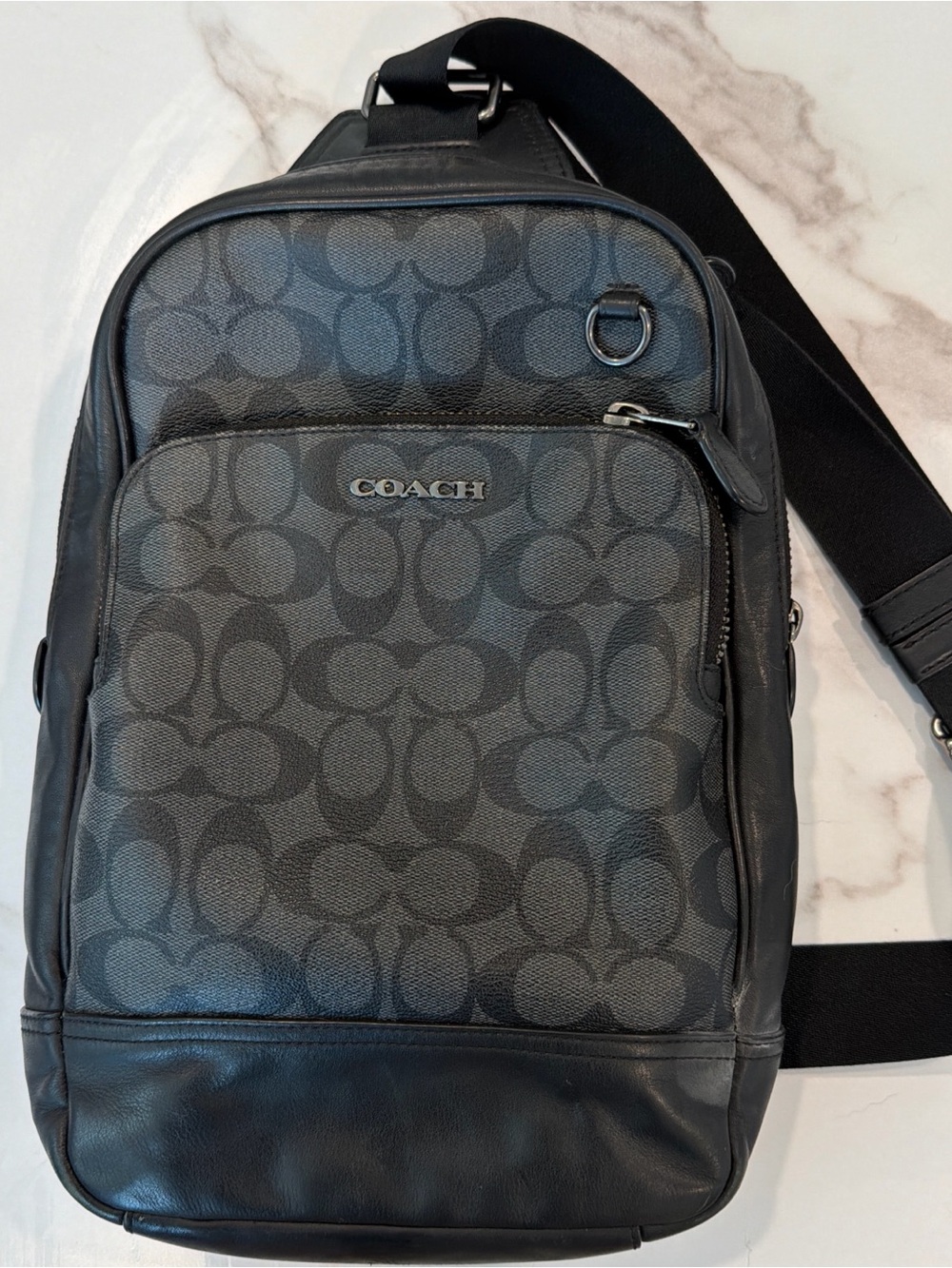 Coach Men's Black/Charcoal Signature Sling Bag